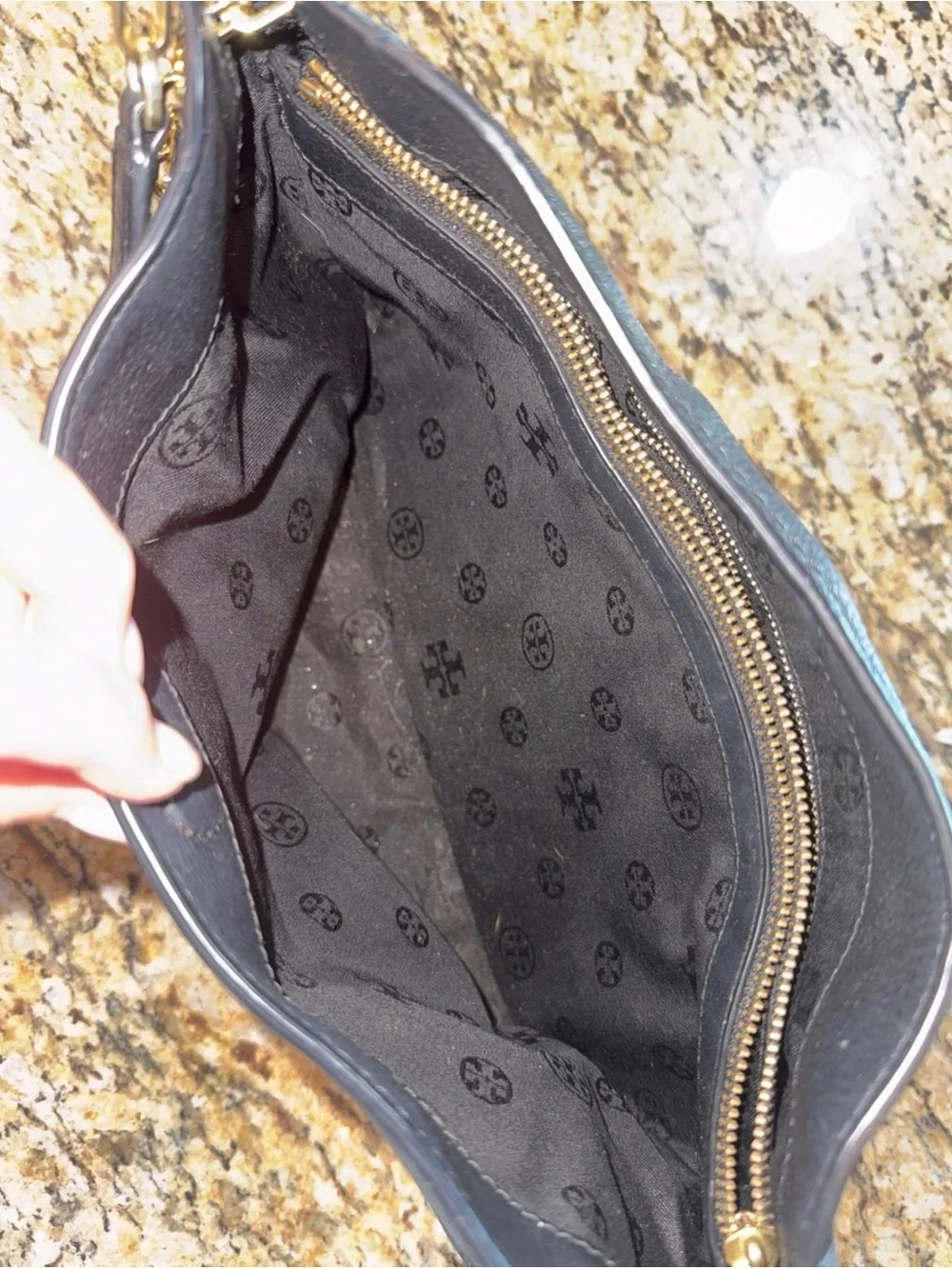 Tory Burch Black Leather Tote with Gold Chain Handles